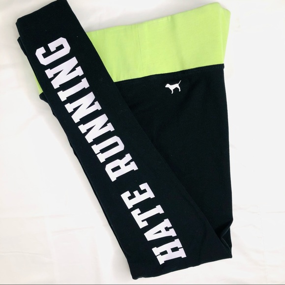 PINK “I Hate Running” Graphics Black Yoga Pants XS - Picture 9 of 12